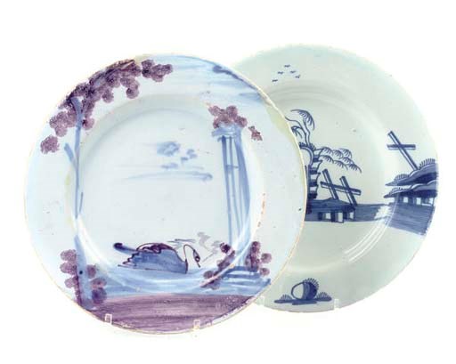 FOUR ENGLISH DELFT PLATES