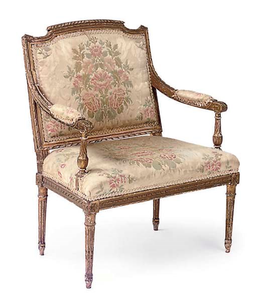 A SMALL FRENCH GILT PAINTED FAUTEUIL