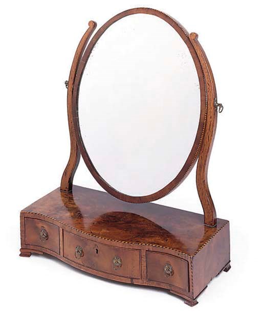 A GEORGE III MAHOGANY AND INLAID DRESSING MIRROR