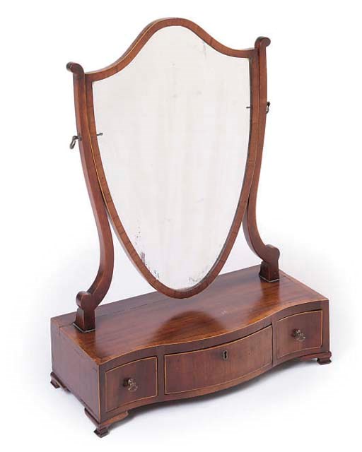 A GEORGE III MAHOGANY CROSSBANDED AND LINE INLAID DRESSING MIRROR
