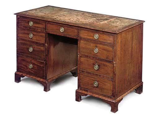 A VICTORIAN MAHOGANY PEDESTAL KNEEHOLE DESK