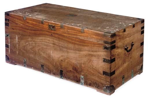 A LARGE CAMPHORWOOD AND BRASS-BOUND CHEST