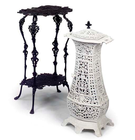 A VICTORIAN WHITE PAINTED CAST-IRON PARAFIN STOVE