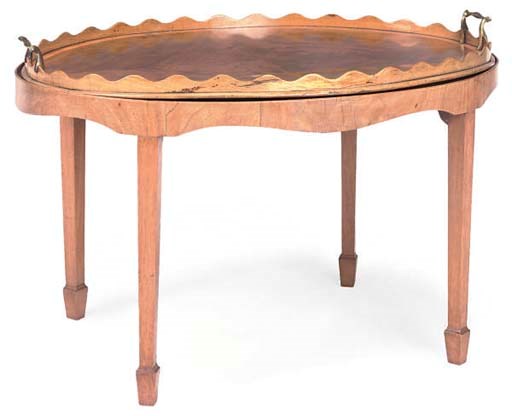 A MAHOGANY TRAY ON STAND