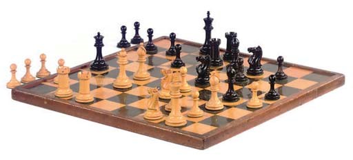 AN ENGLISH STAUNTON PATTERN BOXWOOD AND EBONY CHESS SET