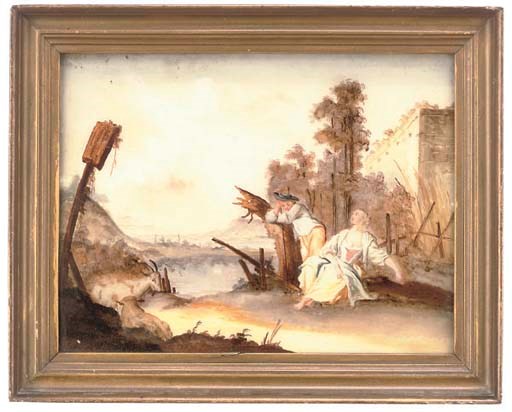 A PAIR OF FRENCH REVERSE GLASS PAINTINGS