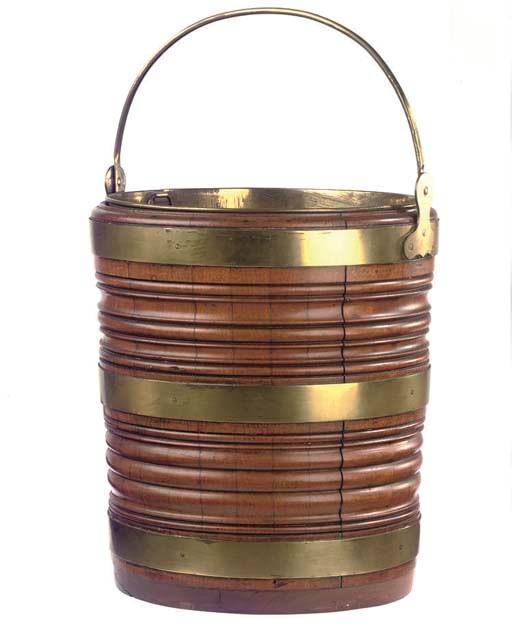 A LARGE DUTCH BRASS-BOUND MAHOGANY BUCKET