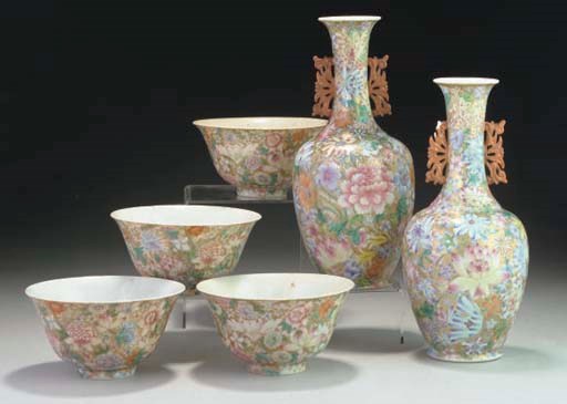 Two similar Chinese millefleur baluster vases, 20th Century