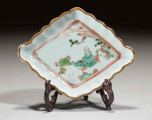 A Chinese enamelled lozenge-shaped Mukozuke, second quarter 17th century
