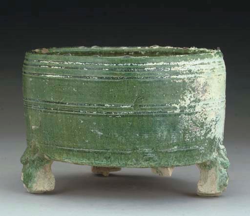 A Chinese green glazed pottery tripod censer, Han dynasty