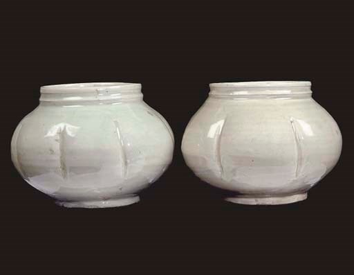 Two similar Chinese lobed jars, Yuan dynasty