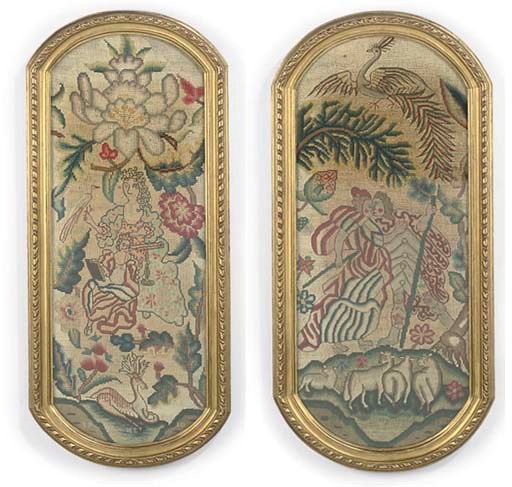 A PAIR OF NEEDLEPOINT PANELS