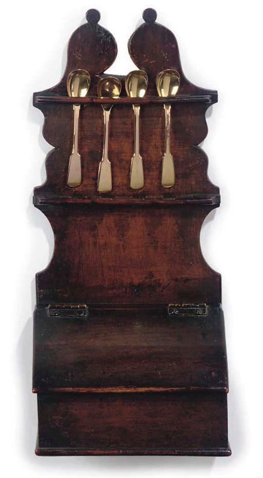 A GEORGE III STAINED BIRCH SPOON RACK