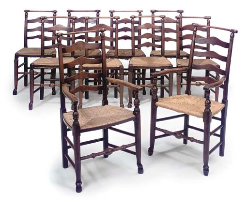 A MATCHED SET OF TEN 'MACCLESFIELD' ASH LADDERBACK CHAIRS