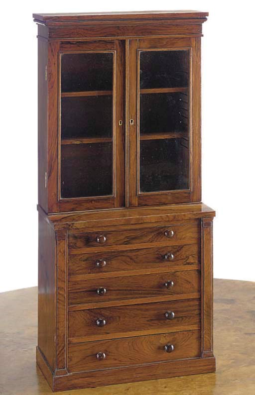 A REGENCY ROSEWOOD MINIATURE BOOKCASE