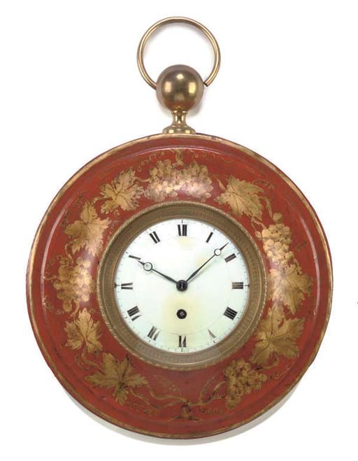A NAPOLEON III TOLE PEINTE WALL CLOCK