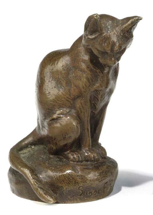 A FRENCH BRONZE SEATED CAT