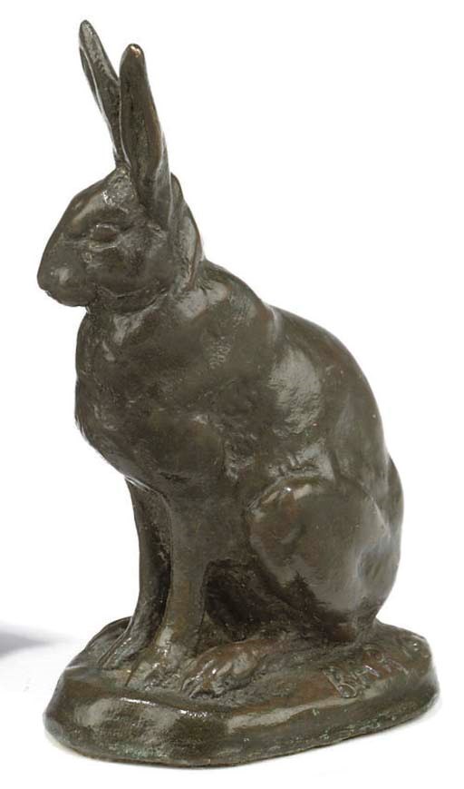 A FRENCH BRONZE OF A SEATED HARE OR 'LIEVRE ASSIS'