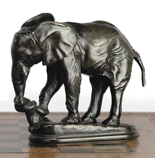 A FRENCH BRONZE MODEL OF AN ELEPHANT
