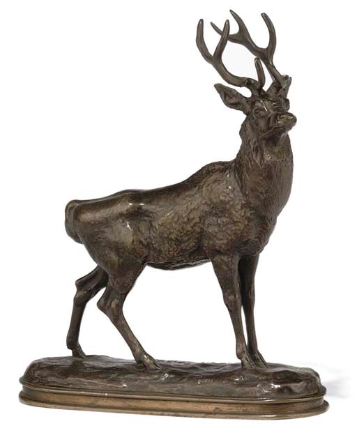 A FRENCH BRONZE OF THE 'LISTENING STAG' OR 'CERF QUI ÉCOUTE'