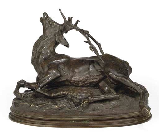 A FRENCH BRONZE OF THE DYING STAG