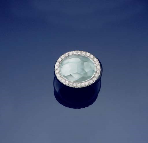 AN AQUAMARINE AND DIAMOND RING, BY POMELLATO