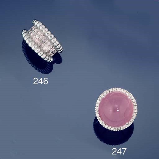 A pink star quartz and diamond ring