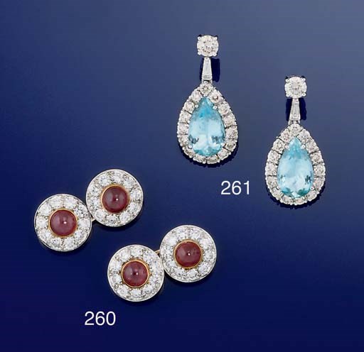 A PAIR OF RUBY AND DIAMOND CUFFLINKS