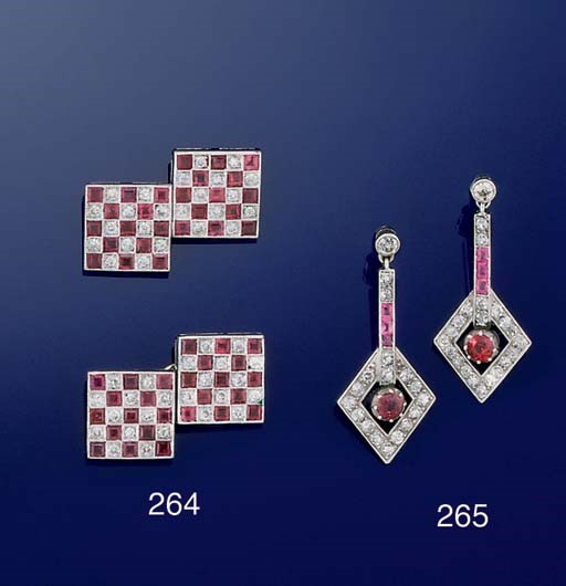 A PAIR OF RUBY AND DIAMOND EARPENDANTS