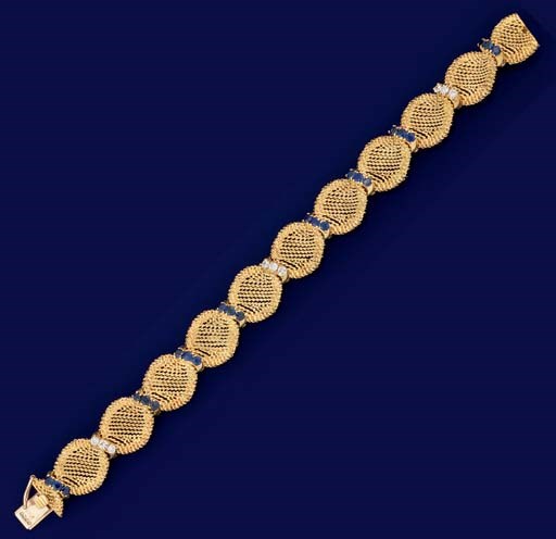 AN 18CT. GOLD, SAPPHIRE AND DIAMOND BRACELET