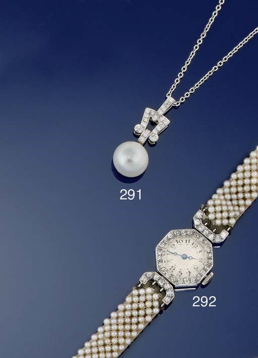 A LADY'S EARLY 20TH CENTURY DIAMOND AND PEARL WRISTWATCH