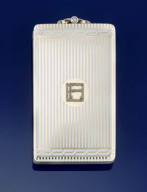 AN ENAMEL AND DIAMOND CARNET DE BAL AND VANITY CASE