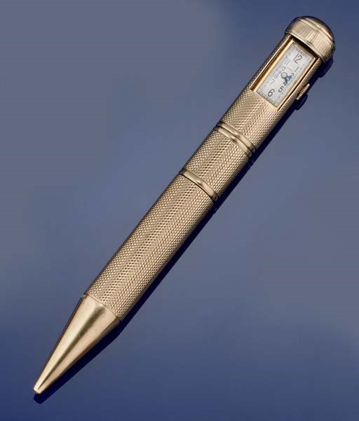 A 9ct. gold propelling pencil/watch, retailed by Asprey