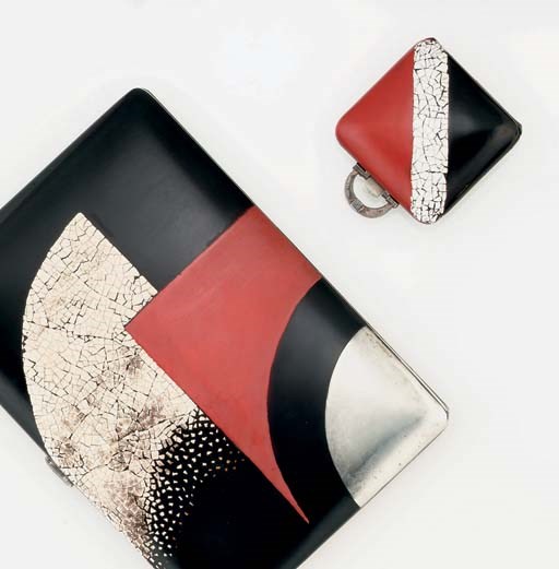 AN ART DECO ENAMEL PURSE WATCH AND CIGARETTE CASE