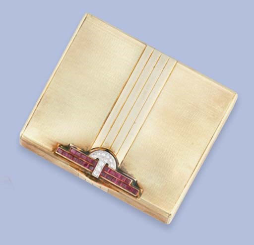 An American Art Deco diamond and ruby compact, by Cartier