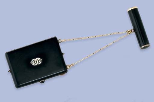 A FRENCH GILT, ENAMEL AND DIAMOND VANITY CASE