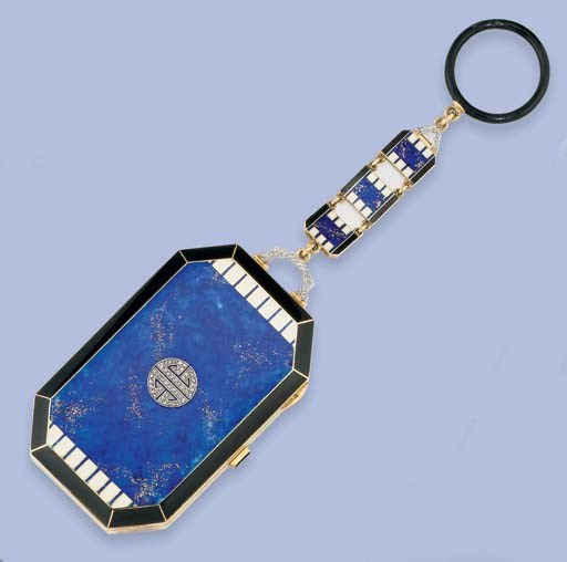 A FRENCH ART DECO GOLD, ENAMEL AND DIAMOND VANITY CASE, BY LACLOCHE FRERES