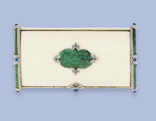 An American Art Deco diamond, jade and sapphire cigarette case, by Charlton & Co