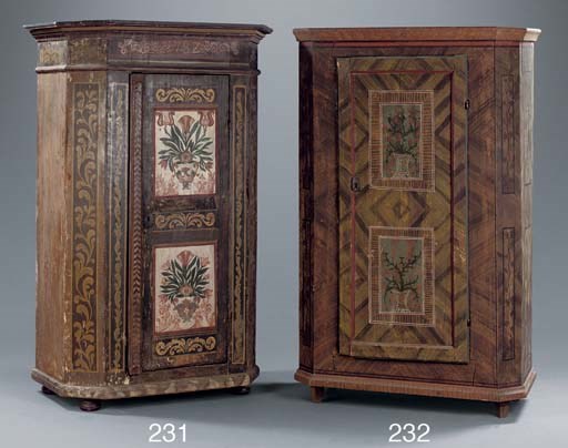 AN AUSTRIAN POLYCHROME-PAINTED CUPBOARD