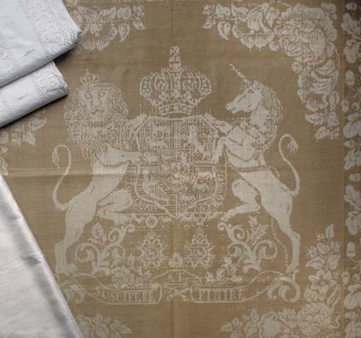 A DAMASK LINEN TABLECLOTH