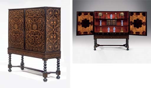 A DUTCH AVENTURINE-LACQUER-INLAID CABINET-ON-STAND
