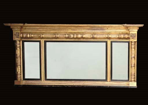 AN EARLY VICTORIAN GILTWOOD TRIPLE PLATE OVERMANTEL