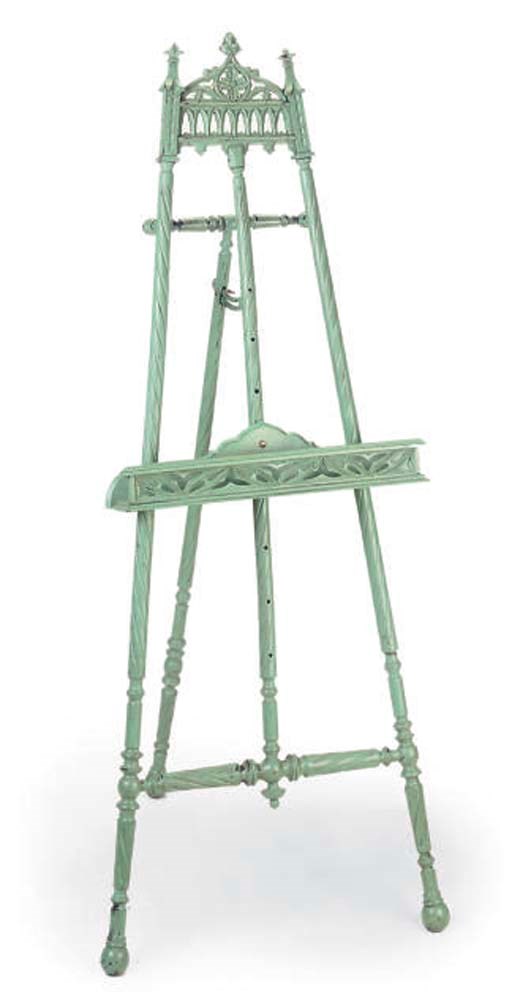 A FRENCH GREEN PAINTED EASEL