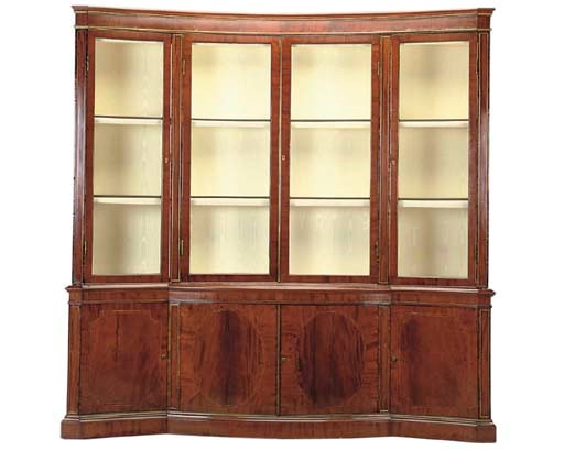 A MAHOGANY, ROSEWOOD CROSSBANDED AND BRASS STRUNG BOOKCASE