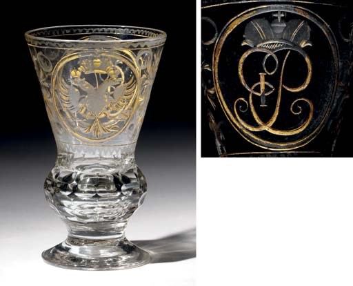 A Gilt-decorated engraved glass beaker