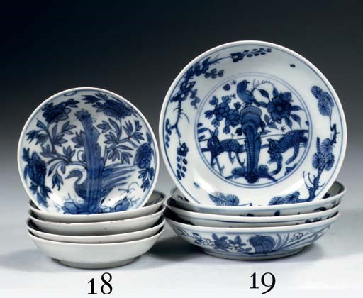 A set of four Ming blue and white saucer dishes