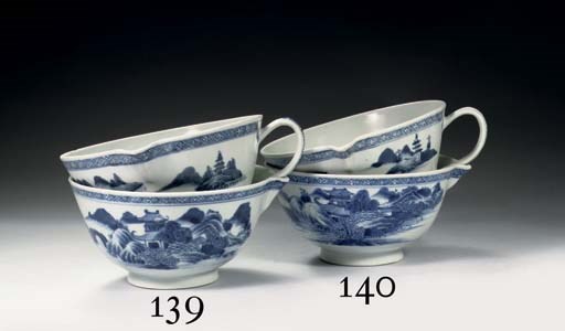 A pair of blue and white 'Nanking cargo' bowl-shaped jugs
