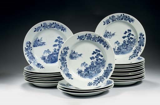 A set of twenty-four blue and white 'Nanking cargo' plates