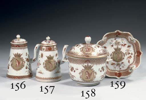 An armorial Dutch market conical chocolate pot and a cover