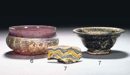 A ROMAN DARK PURPLE AND WHITE FLECKED MOSAIC GLASS PATELLA CUP